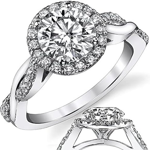 2.0 Carat -8.0mm Round Cut Moissanite Twisted Cathedral Halo Engagement Ring - Picture 2 of 7